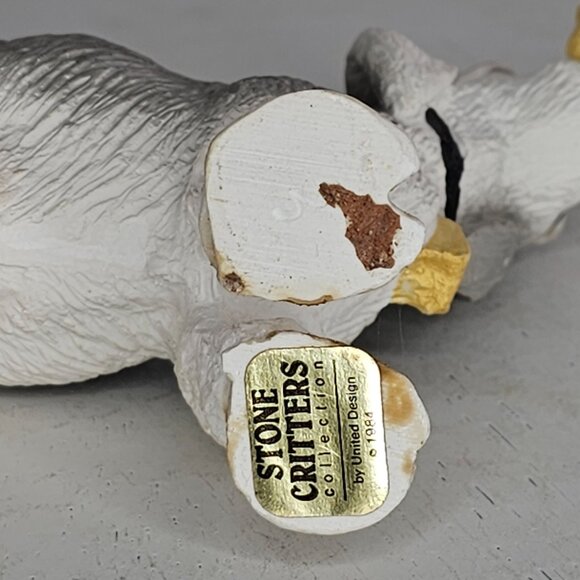 Stone Critters Goat Figurine Eating Can Bell 1984 Vintage Farm Animal Gray White - Picture 6 of 8